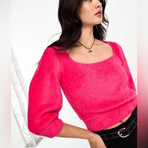 Free People Moonbean Fluffy Sweater in pink